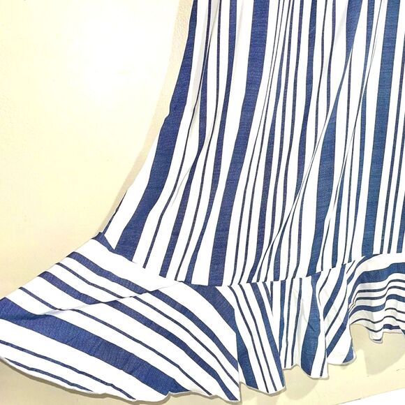Blue White Off The Shoulders Ruffles Striped Maxi Sun Dress Size XL Womens - Picture 10 of 15